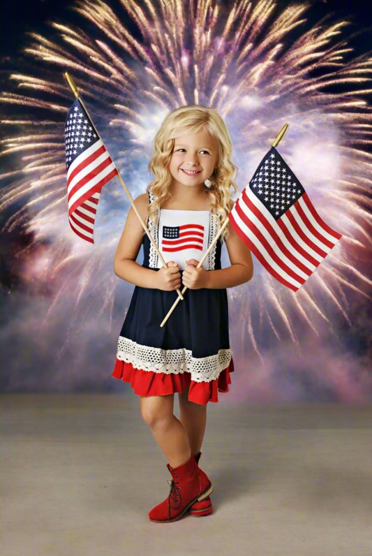 Girls Amrican Girl Ruffle Dress 4th of July, Memorial Day, etc dress!