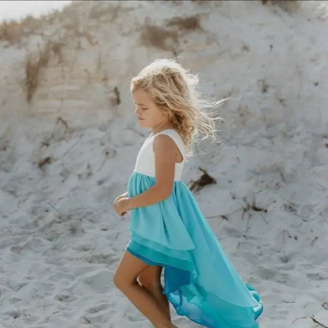 Kids Hi-Lo Frills Blue Ombre Spring Summer Tiered Dress