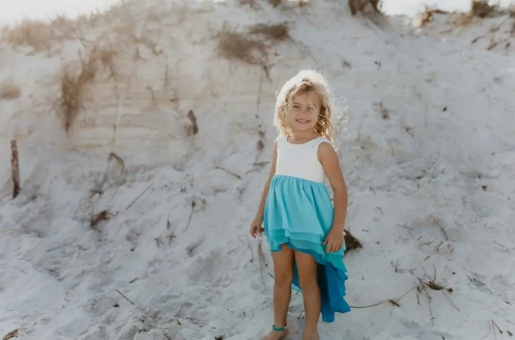 Kids Hi-Lo Frills Blue Ombre Spring Summer Tiered Dress
