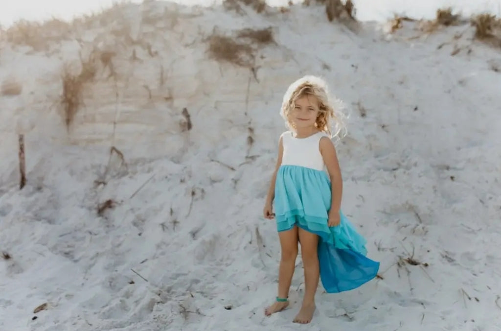 Kids Hi-Lo Frills Blue Ombre Spring Summer Tiered Dress