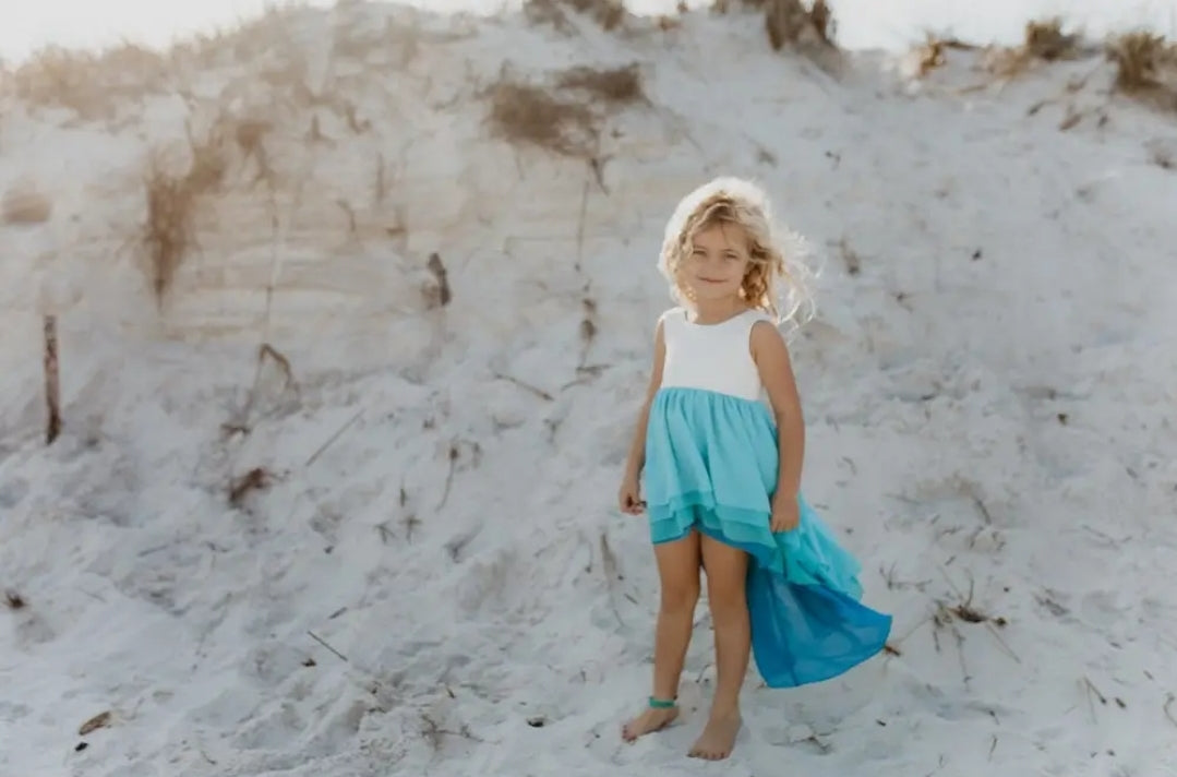 Kids Hi-Lo Frills Blue Ombre Spring Summer Tiered Dress