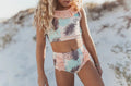 Kids Blush Palm Tree Leopard Ruffle 2 Piece Swimsuit
