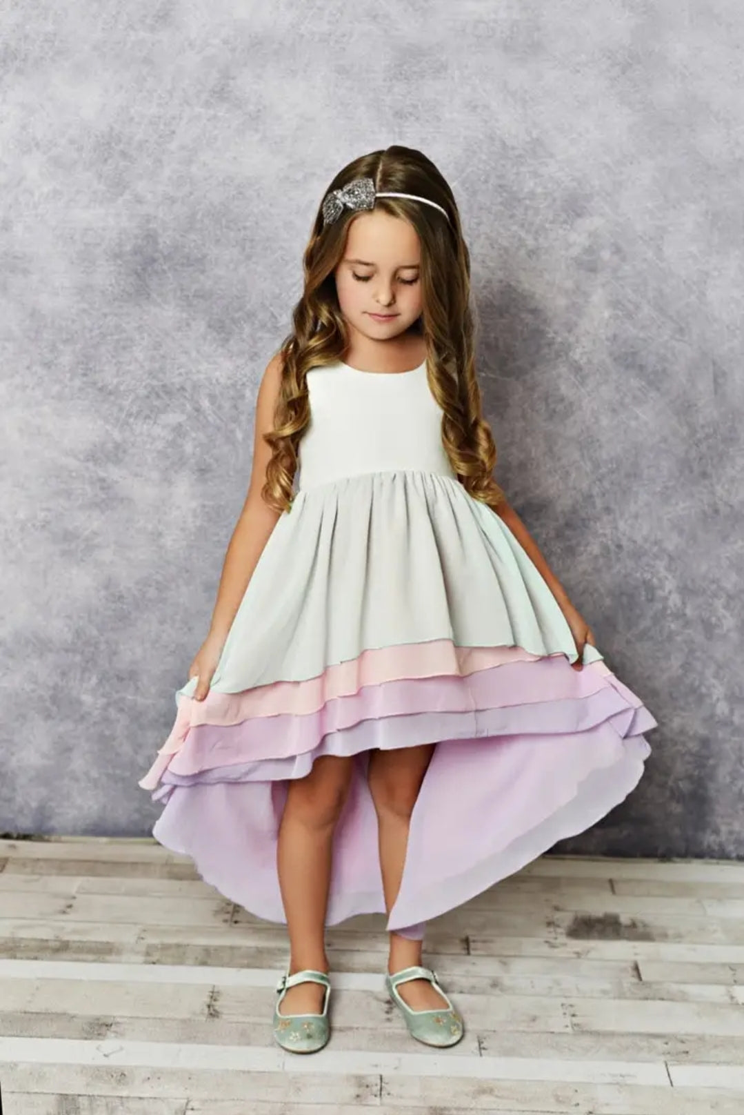 Kids Hi-Lo Frills Pastel Ombre Spring Summer Tiered Dress
