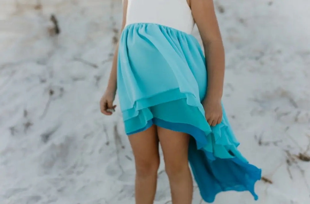 Kids Hi-Lo Frills Blue Ombre Spring Summer Tiered Dress
